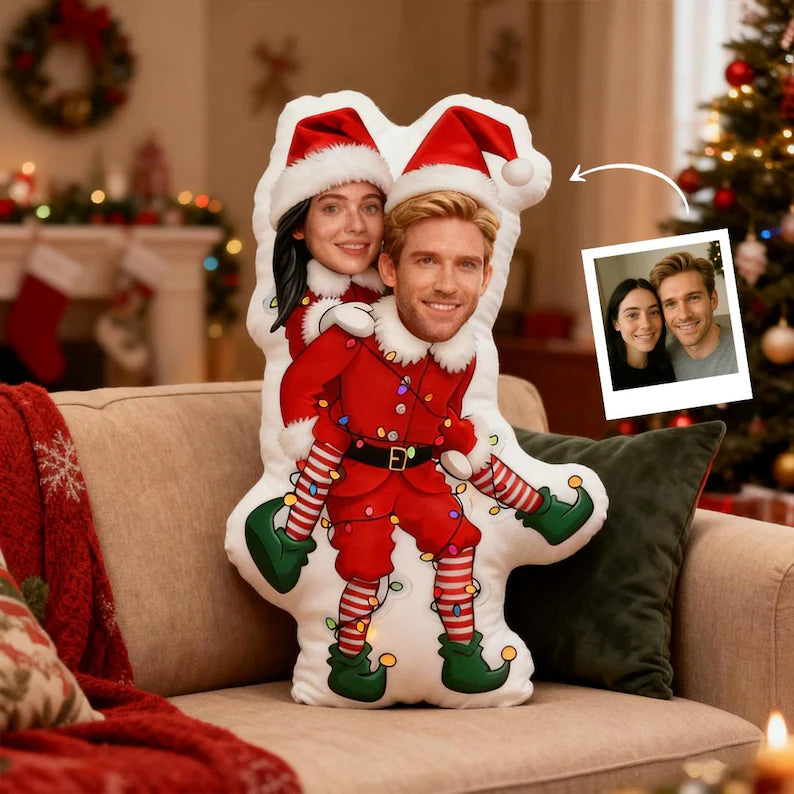 Cojín Navideño Personalizado: Tu Cara en Caricatura (Fotomontaje)